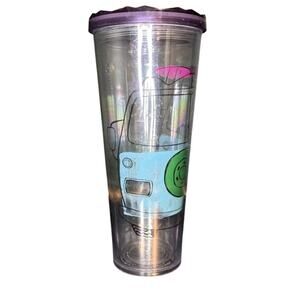 Starbucks‎ Tumbler Clear Cup 24 oz Beach Van Palm Tree w/ Lid